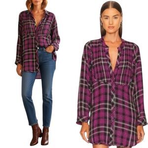 Free People Oversized Viscose Plaid about You Tunic Shirt M